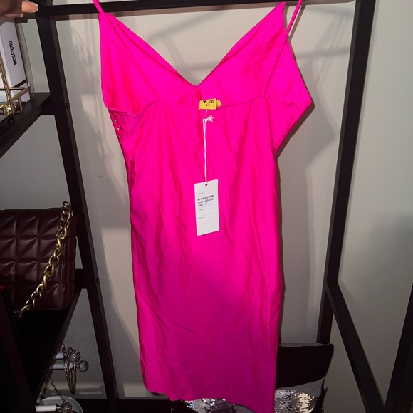 Bodycon Studded Neon Fuchsia Dress - size small - Picture 2 of 4